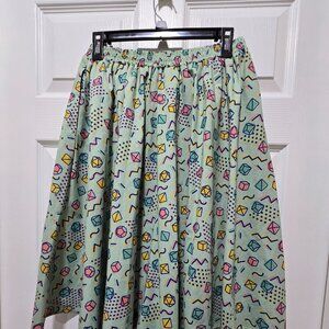 Paola's Pixels Skirt Womens XL Green Geometric Artsy Elastic Waist Fun Colorful
